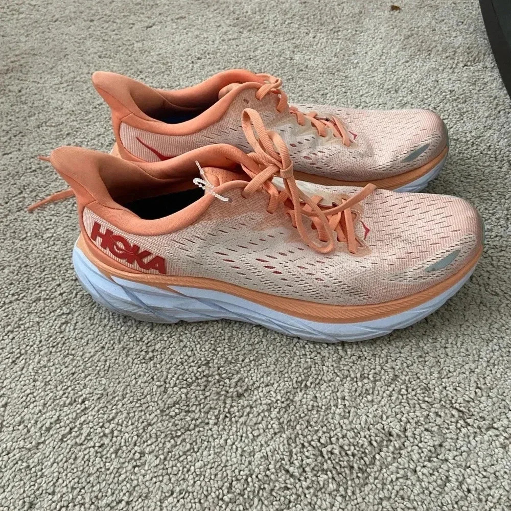 Hoka‎ One One Womens Clifton 8 Orange Running Shoes Sz 9